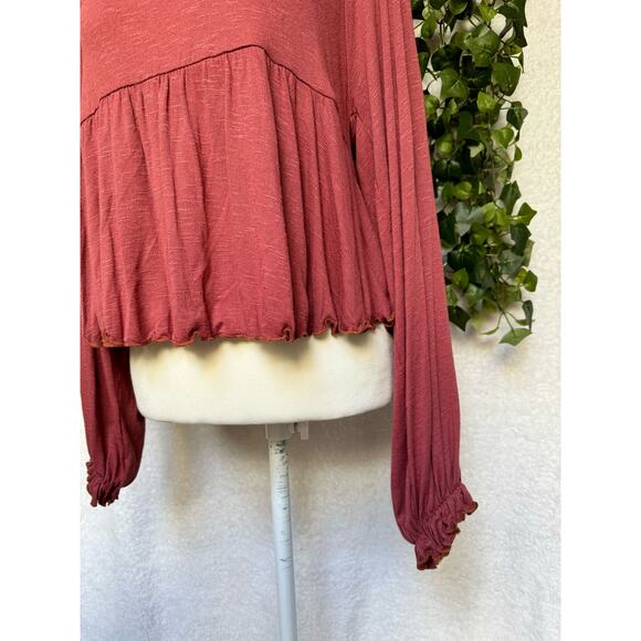 New Altar'd State Red Cropped Ruffled Long Sleeve Top Women's Medium - Picture 8 of 11